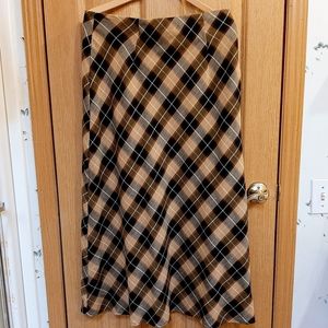 Vintage Diagonal Plaid A-Line Maxi Skirt